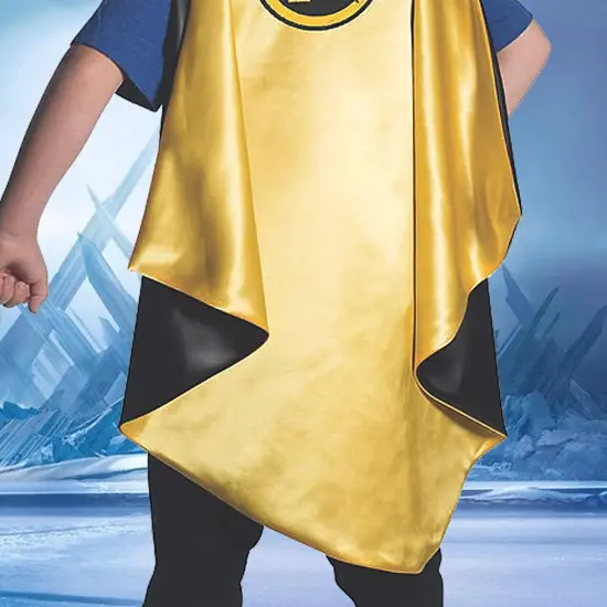 Yellow Robin Costume Cape for Kids with Black Superhero Emblem {4}