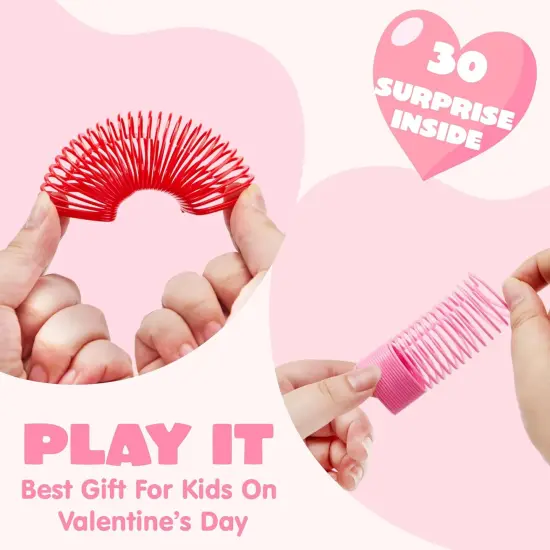 30 Packs Valentine&rsquo;s Day Party Favors with Mini Springs Toys, Multi-Color Heart Coil Springs Toys, Stress Relief Fidget Toys for Kids Classroom Exchange, School Prize and Goodie Bag Stuffers {3}
