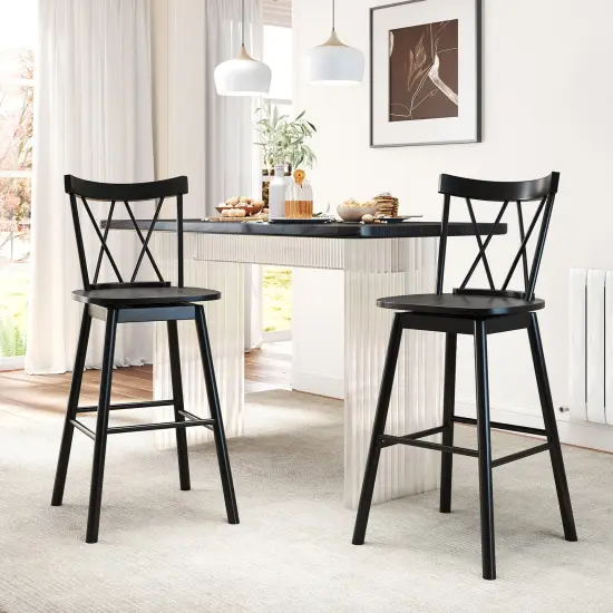 Set of 2 Windsor Bar Stools with Rubber Wood Frame and Footrests for Support {3}