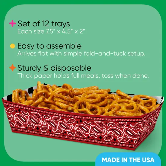 Big Dot of Happiness Western Hoedown Party Paper Food Trays, Disposable Double-Sided Food Holders for Nachos, Hot Dogs, French Fries - 12 Ct {4}