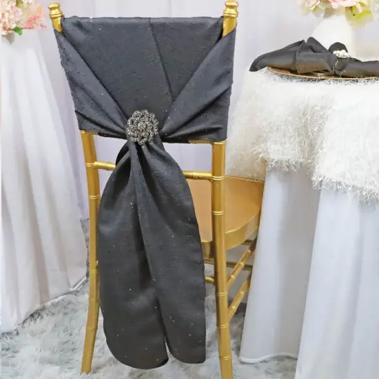10 Pieces Pewter or Charcoal Sequin Burlap Chair Sashes, 8"x108" Rustic Glam Event Decor {2}