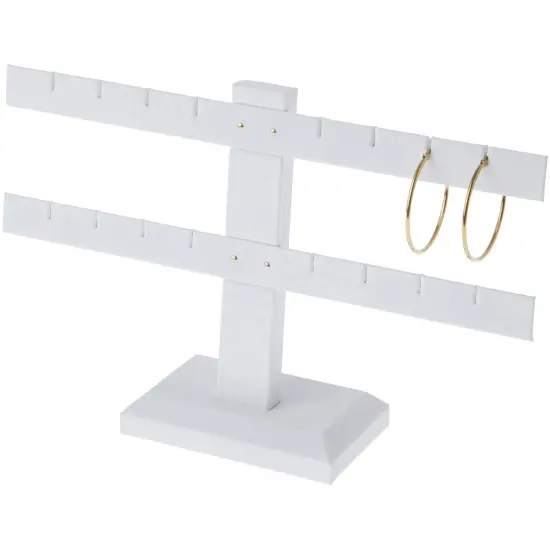 Plymor White Faux Leather Double T-Bar, Eight Pair Earring Display Stand, 10.25" W x 6.5" H {3}