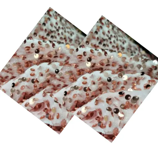 Rose Gold Sequin on Stretch Pink Velvet Fabric {2}