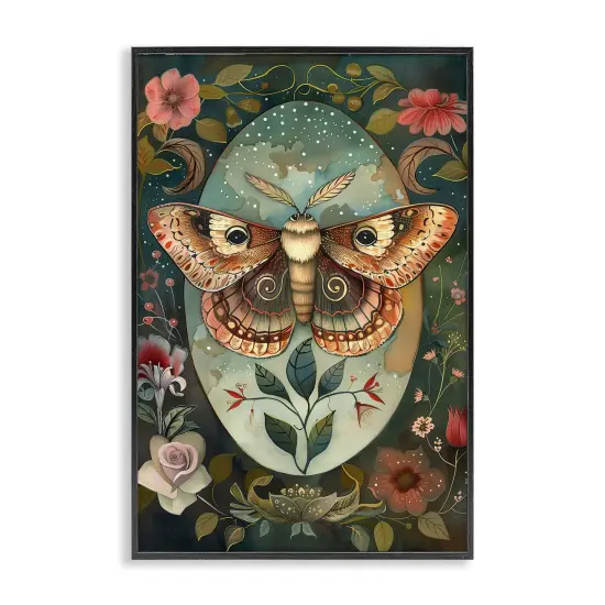 Stupell Industries Moth with Blooming Florals Framed Giclee Design by The Dutch Lady {1}