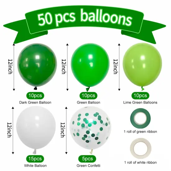 Green Balloons Dark Green Balloon Set, 50 Pcs 12 inch Different Shades Emerald Green Lime Green Confetti Latex Balloons For Jungle Safari Party Supplies {6}