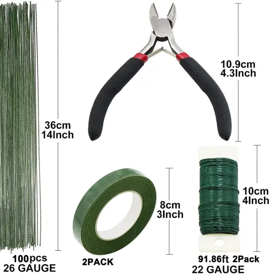 Floral Arrangement Kit with Green Floral Tape, 22 Gauge Floral Wire Stems, 26 Gauge Paddle Floral Wire and Floral Wire Cutter for Bouquets banquets, Artificial Flowers {4}