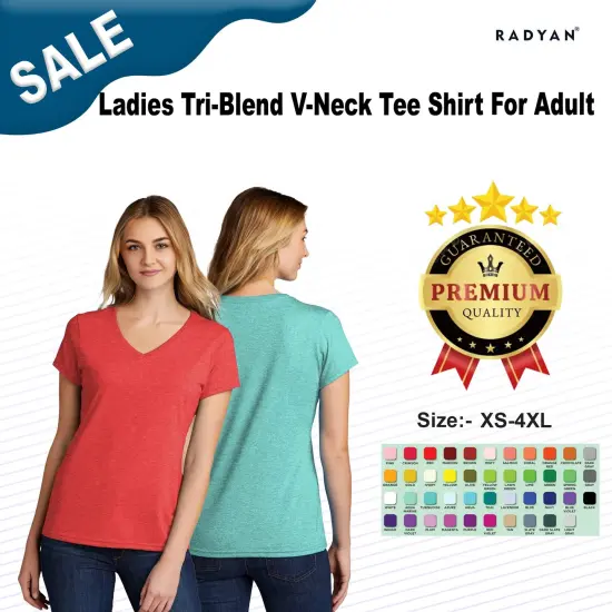 Ladies Tri-Blend Short Sleeve V-Neck Tee For Adult Black {3}