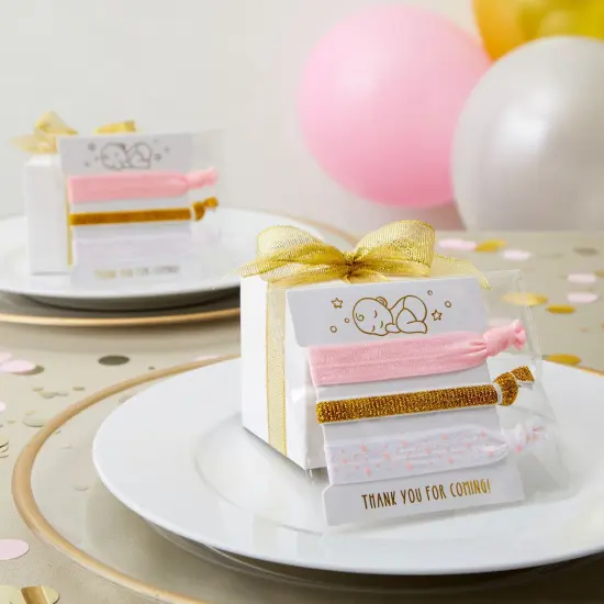 24-Pack Elastic Hair Ponytail Holder for Gender Reveal, Baby Shower Party Favors for Guests (3 Designs, 2 Sizes) Multicolor {2}