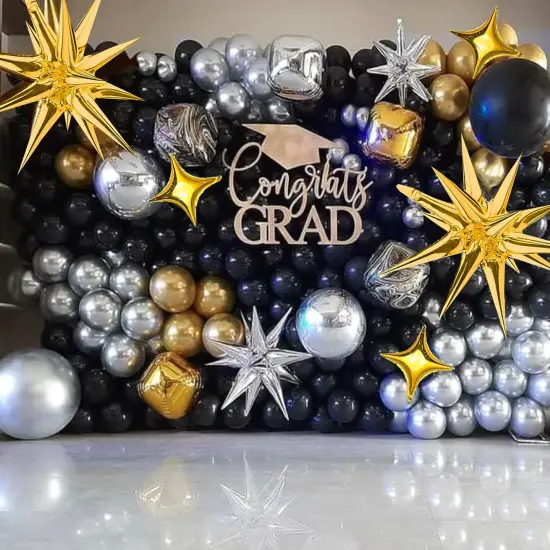 Gold Star Foil Balloons Kit with 6 Pack 12 Point Star Balloons Starburst Cone Balloons Spike Balloons and 10Pcs Four Pointed Star Balloos for Wedding Baby Shower Photo Booth Birthday Party Supplies {4}