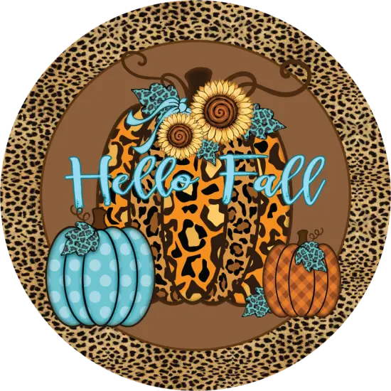 Hello Fall Leopard Animal Print Pumpkin Sign {2}