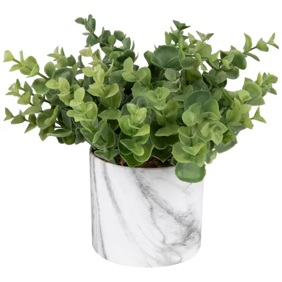 Northlight 9" Green Artificial Eucalyptus in a Marble Style White Pot {3}