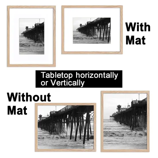 TKYGU 5x7 Natural picture frame with mat 4x6 set of 4, Modern Style Wood Composite frames-Tempered Glass Table or wall-horizontal or vertical frames best gift home decor {5}