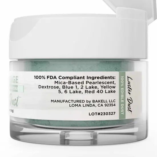 Bakell - Silver Sage Luster Dust (4g, 1x Jar) Edible Vegan Dust & Paint for Baking, Desserts and Beverages {6}