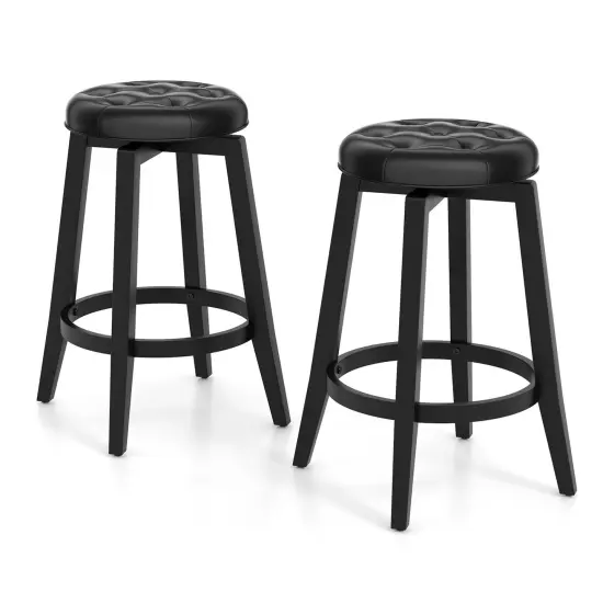 Costway 26"/30" Swivel Bar Stool Set of 2 Upholstered Counter/Bar Height Rubber Wood Frame Black {5}