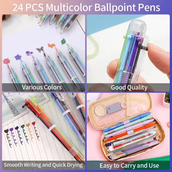 24 PCS Ballpoint Pens for School 6-in-1 Colored Pens Ballpoint {2}