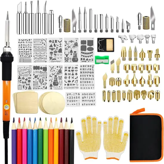 Wood Burning Kit, 110 Pieces Wood Burning Tool with Adjustable Temperature 200-420&deg;C, Professional Wood Burner Pen for Embossing Carving Soldering {1}