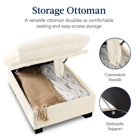 Best Choice Products 82in Modular Sectional Pillowtop Sofa w/ Ottoman & Storage Ivory {6}