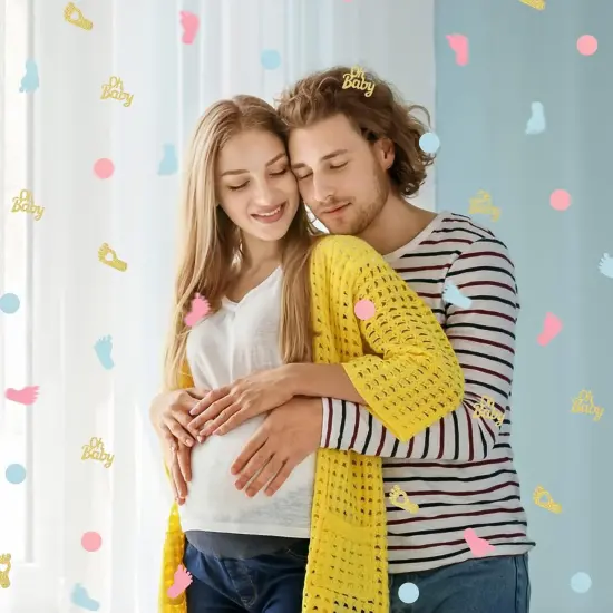 350 Pieces Gender Reveal Confetti Baby Shower Decoration Pink Blue Gold Round Glitter Confetti Oh Baby Footprints Table Paper Confetti for Gender Reveal Party Table Wedding Decor {3}