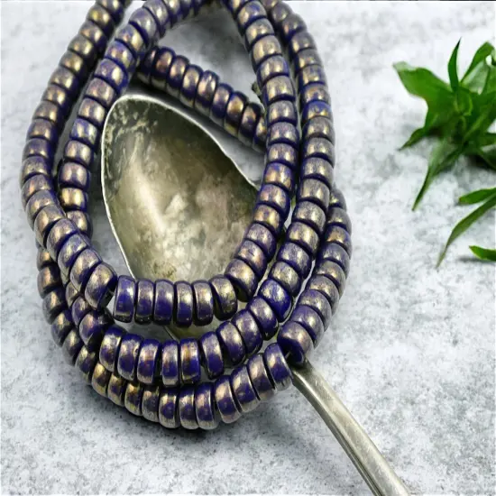 *50* 6x3mm Gold Lustered Opaque Indigo Heishi Beads {3}