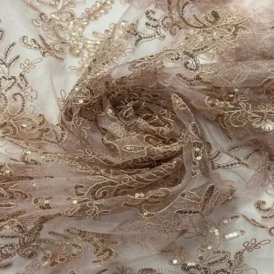 1 Yard Mauve Corded Sequin Lace Mesh Fabric with Double Scalloped Edge 54&rdquo; Wide {3}