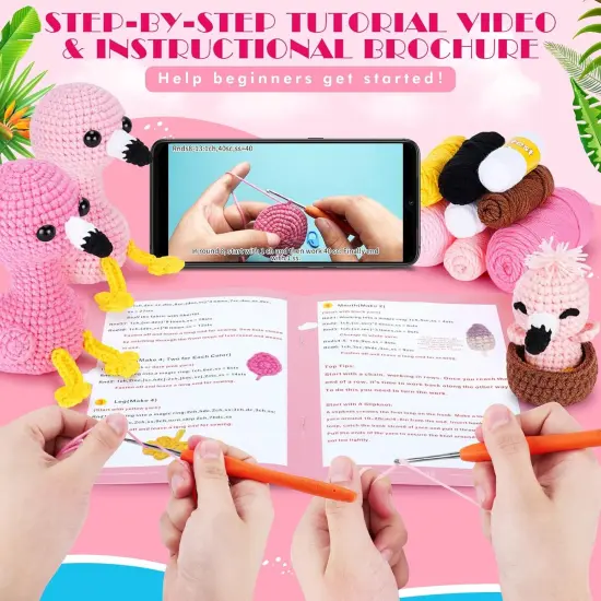 3PCS Flamingo Crocheting Kit - Flamingo Family (Pink) {2}