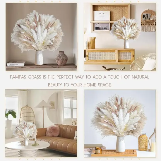 96PCS Natural Dried Pampas Grass Boho Home Decor Bouquet Phragmites Dried Flowers Bouquet {3}