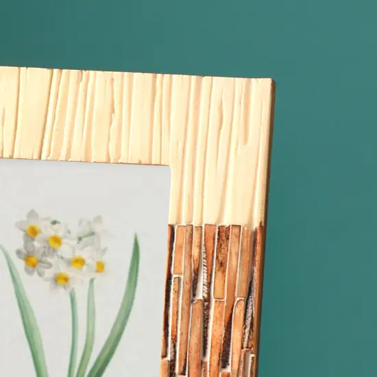 White/Grey/Antique Dyed Ribbed Bone Inlaid Frame &ndash; Fits 4"x6" Photo {3}