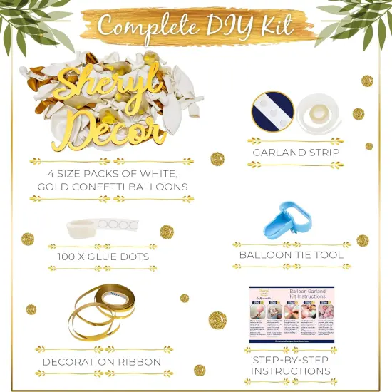 ALL-IN-1 White and Gold Balloons Garland & Arch Kit &ndash; Small and Large Gold and White Balloons &ndash; Party Decorations {2}