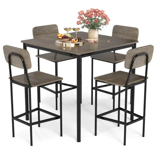 Costway 5-Piece Industrial Dining Table Set with Counter Height Table & 4 Bar Stools Black/Grey/Walnut {8}