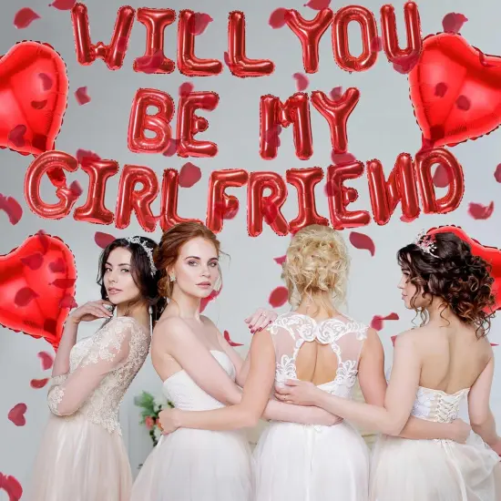 Will You Be My girlfriend - 525 Pcs Balloons Decorations Kit Heart Letter Foil Balloons Red Rose Petals For Girls Women Romantic Special Night Engagements Proposals Valentines Day Party Supplies {5}