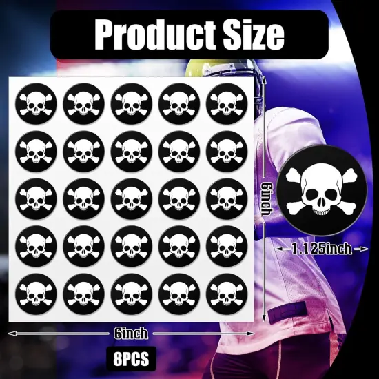 Skull Helmet Award Decals Youth Football Baseball Helmet Stickers 1-1/8'' Vinyl Stickers Self Adhesive Hockey Lacrosse(Black Print White,8 Sheets) {3}