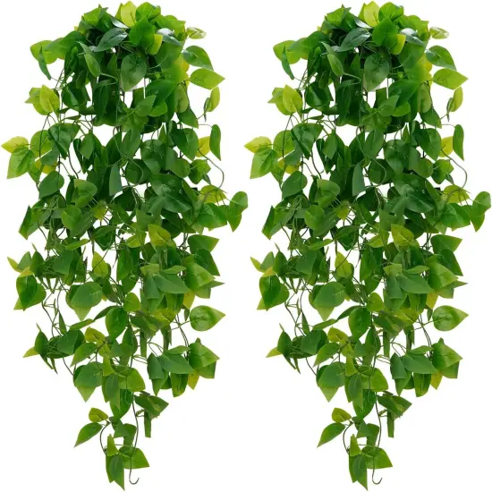 Fake Hanging Plants, 2pcs Artificial Hanging Plant, Faux Pothos Vines Hanging Plant Greenery for Wall Home Living Room Indoor Outdoor Decor (No Baskets) {1}