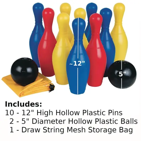 S&S Worldwide Big 10 Indoor & Outdoor Plastic Bowling Pin Set with 10 - 11.5" High Pins, 2 Balls and Storage Bag {2}
