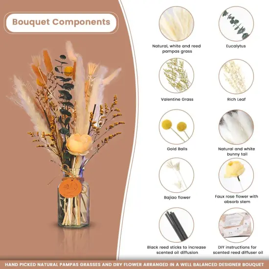 Homey Breeze Natural Dried Pampas Grass (Glass Vase Included) 15 Inches 23 Pcs 10 Styles Included, Small Pampas Dried Flower Arrangement {2}