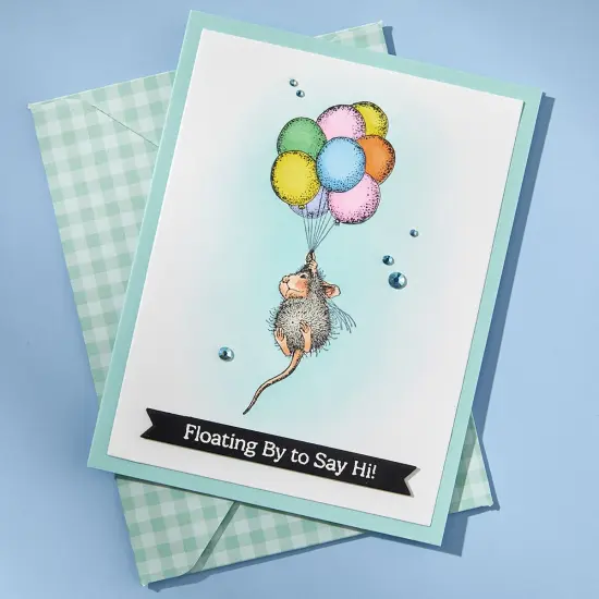 House Mouse Cling Rubber Stamp-Up, Up And Away, Rare Bloom {5}