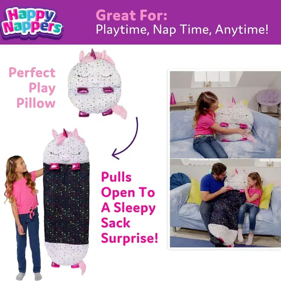 Happy Nappers: Pillow & Sleepy Sack Large - Shimmer Unicorn - 66 x 30", 2-In-1: Plush Animal Opens Into Sleeping Bag, Soft Play Character, Kids 7+ {5}