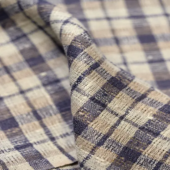 1 Yard Dusk Pure Linen Rustic Plaid 3-Tone Mesh Fabric Midweight 60 Inch Width Plaid and Dusk {5}