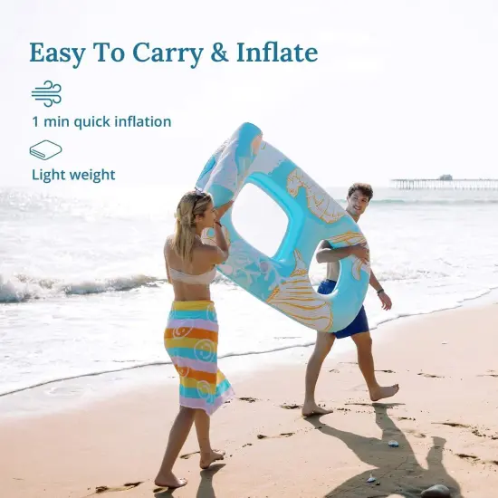 Blue Inflatable Pool Float for Relaxing with Cup Holder {3}