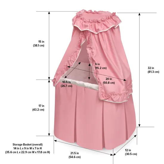 Badger Basket Kisses Rectangle Rocking Doll Bassinet - Pink/White {4}