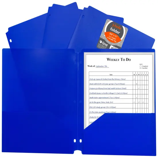 C-Line 2-Pocket Poly Folder, 3 Hole Punched, Blue, Pack of 25 {2}