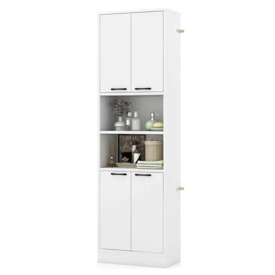 Costway 75" Tall Bathroom Storage Cabinet with 4 Doors & 2 Open Compartments Freestanding Black/White {1}