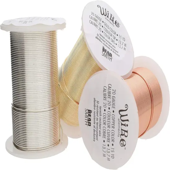 The Beadsmith Wire Elements 20-Gauge Lacquered Tarnish-Resistant Copper Wire for Jewelry Making, 4-15 Yard, 13.72 Meter Spools (Gold, Silver, & Copper Color) {3}