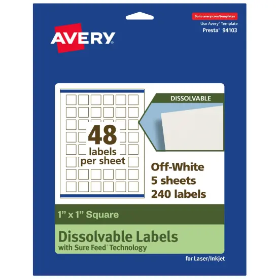 Avery Dissolvable Labels, 1" x 1" Square {7}