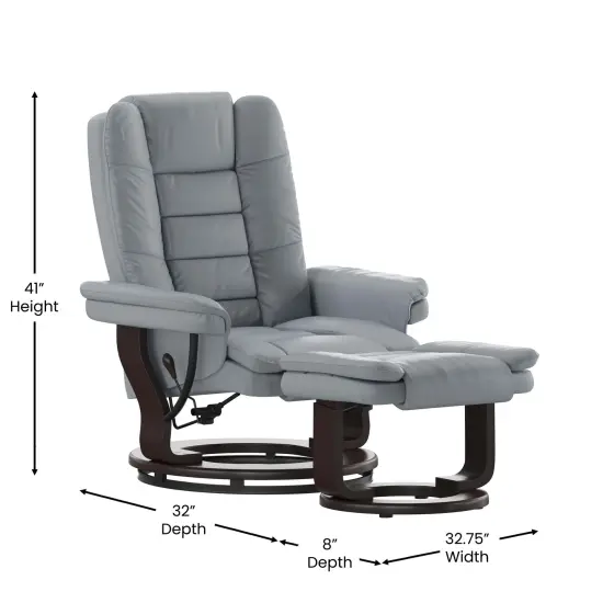 Emma and Oliver Multi-Position Stitched Recliner & Ottoman with Swivel Base Beige {11}