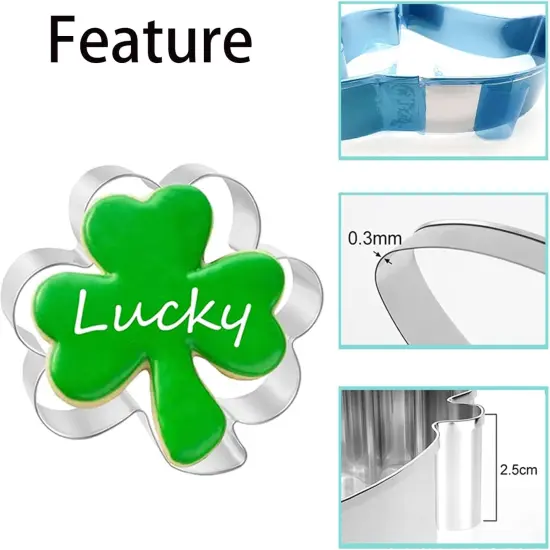 5Pcs Shamrock Cookie Cutters Shapes for St. Patrick's Day Stainless Steel Clover Cookie Cutter Set for Irish Spring Family Baking Party Decorations Supplies {2}