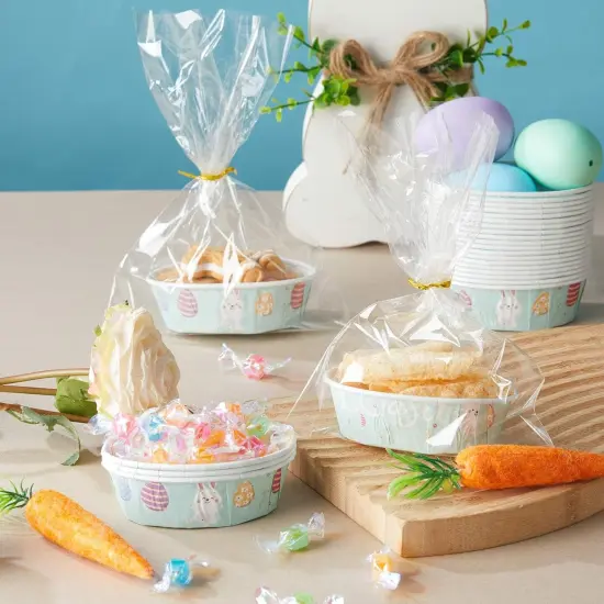 25 Pcs Easter Bunny Paper Loaf Pans 3 x 2 x 1.1'' Mini Loaf Pan Liners with Clear Plastic Bags and Ties Easter Baking Cake Pans Disposable Oval Cake Cups Baking Mold for Baking Cupcake Bread {3}