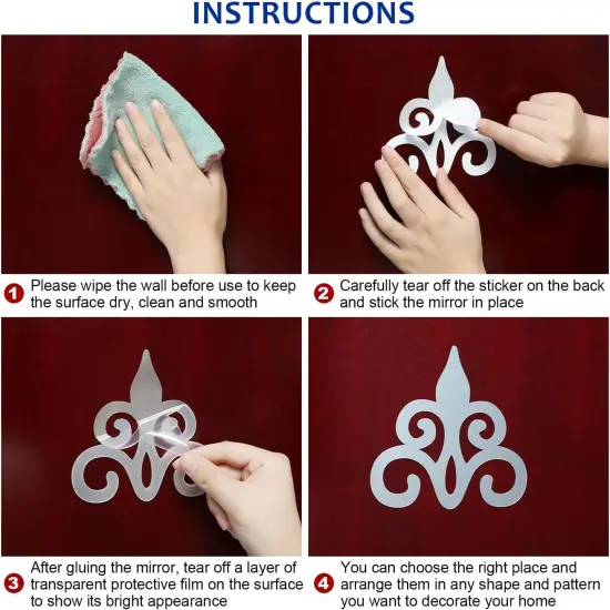 32 Pcs Acrylic Mirror Wall Stickers Home Decor Mirror Decals Silver Mirror Wall {5}