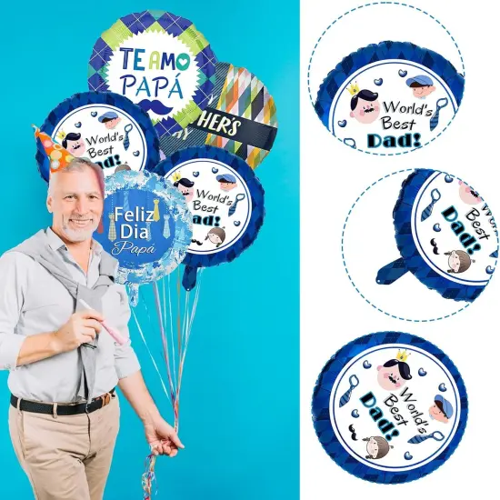 20 Pcs Father's Day Balloons, Happy Father's Day Mylar Balloons, Blue, White, Round, Self Sealing, Unisex, Adults {4}