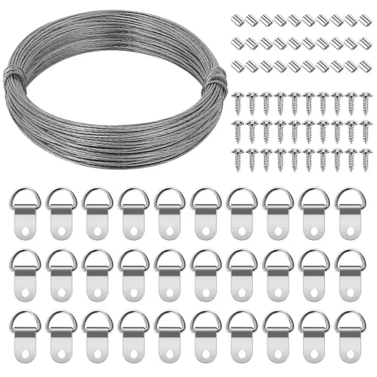 Picture Hanging Hardware with Wire - ROBUST 91pcs Picture Hanging Kit, Wall Hooks for Hanging Pictures with Wire, Screw, D Ring, Loop Sleeves for Picture Frame, Mirror, Art(N8) {1}