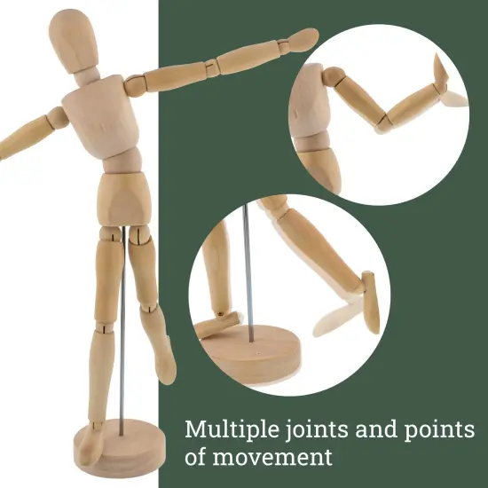 Wood 12" Artist Drawing Manikin Articulated Mannequin with Base and Flexible Body - Perfect For Drawing the Human Figure (12" Male) Pack of 2 Manikins {3}